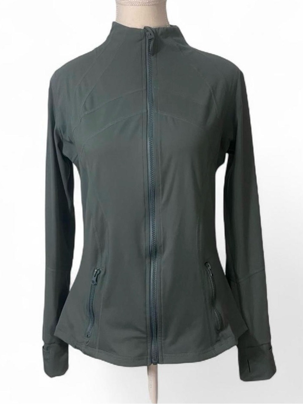Lululemon Sage Green Long Sleeve Half Zip Athletic Jacket Top Thumbholes Size 12
